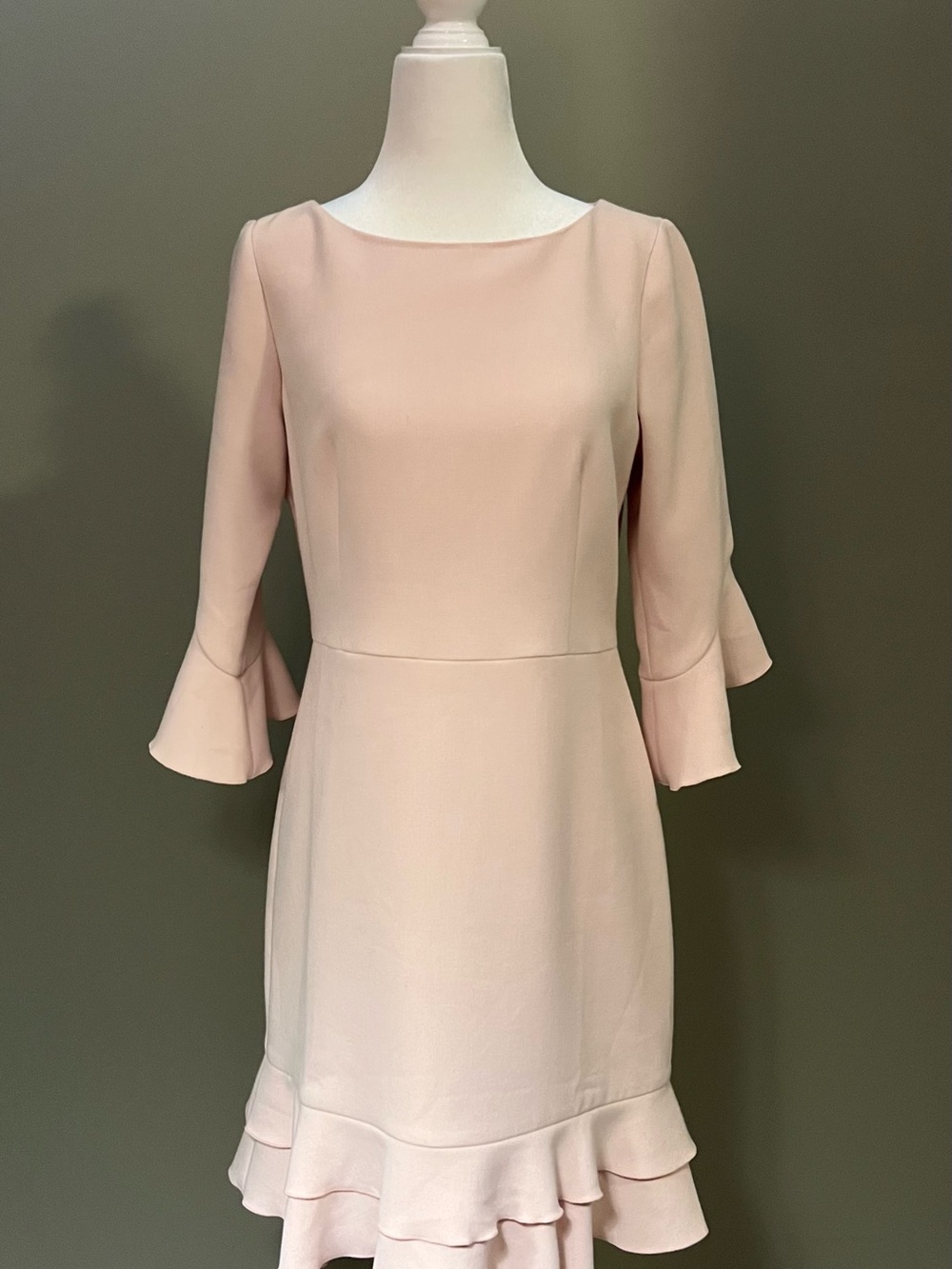 Ann Taylor Soft Blush Pink Ruffle-Hem Long Sleeve Dress